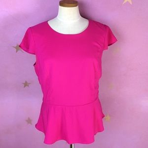Express Hot Pink Peplum Top Zipper Back Large